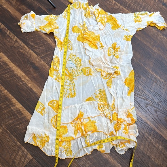 Vintage Yellow Floral Ruffle Wrap swim cover up kimono Dress Sz 2X - Picture 12 of 12